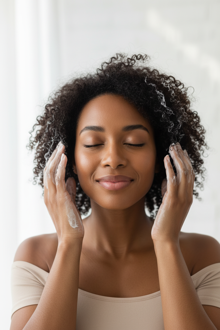 Woman applying conditioner