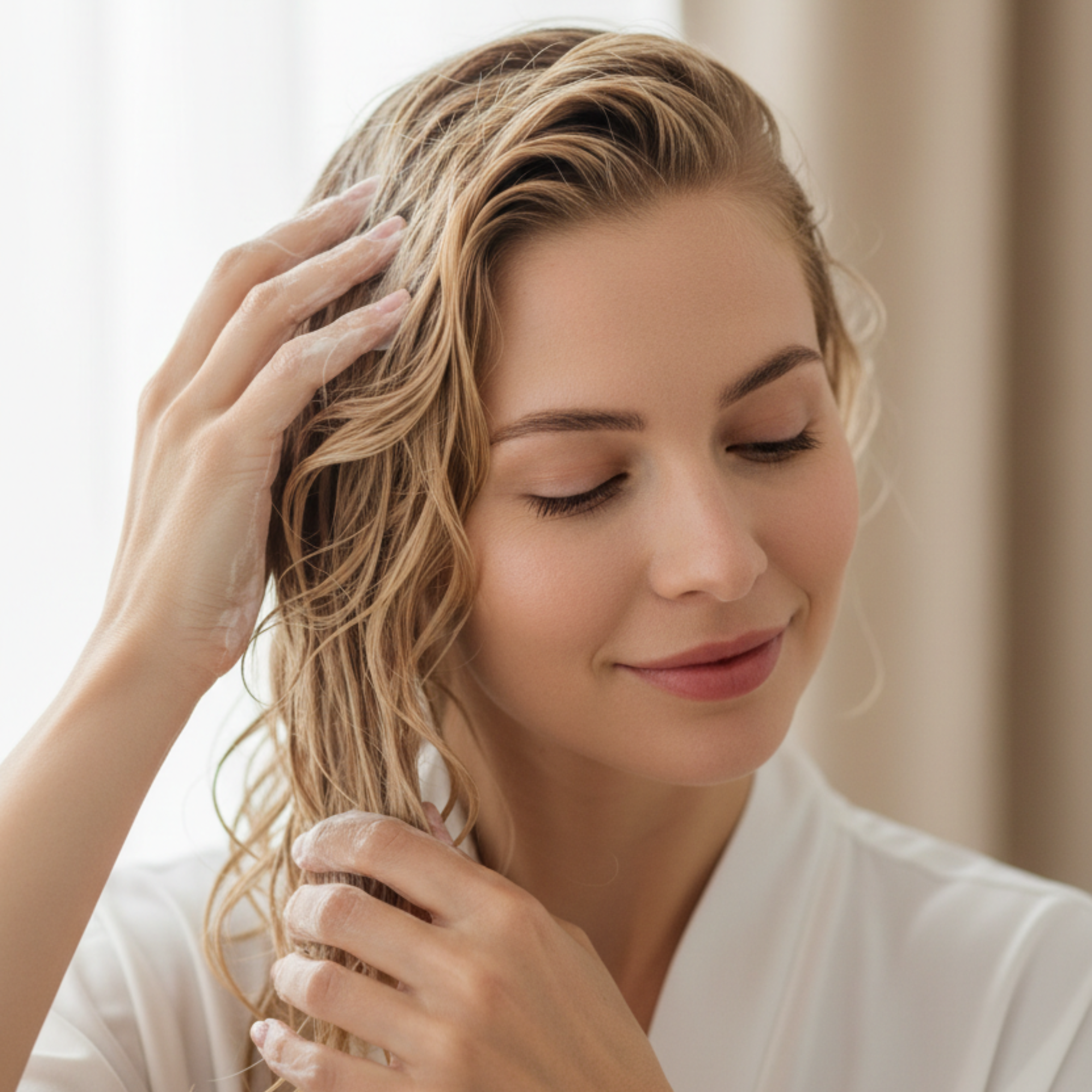 Woman applying hair mask