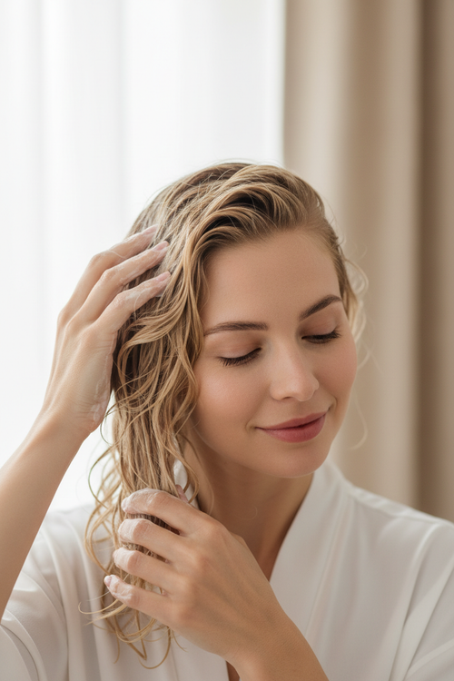Woman applying hair mask