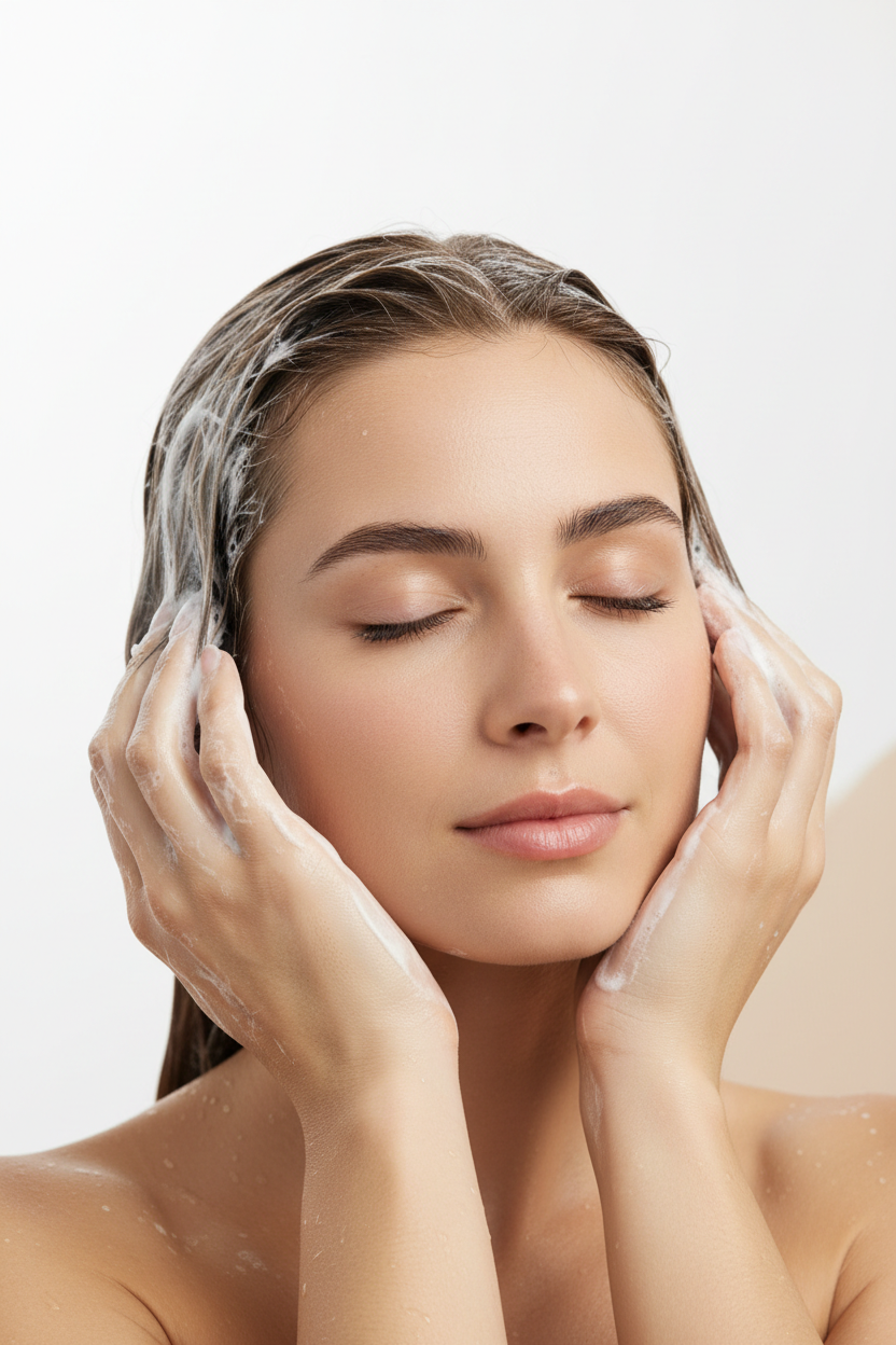 Woman conditioning her hair