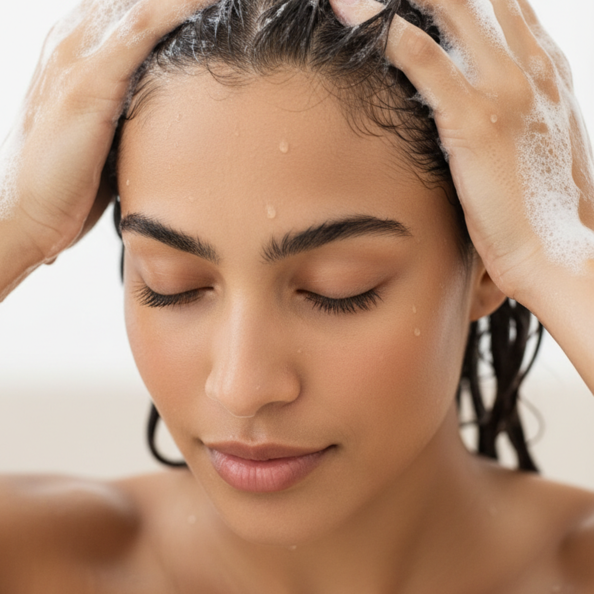 Woman shampooing hair